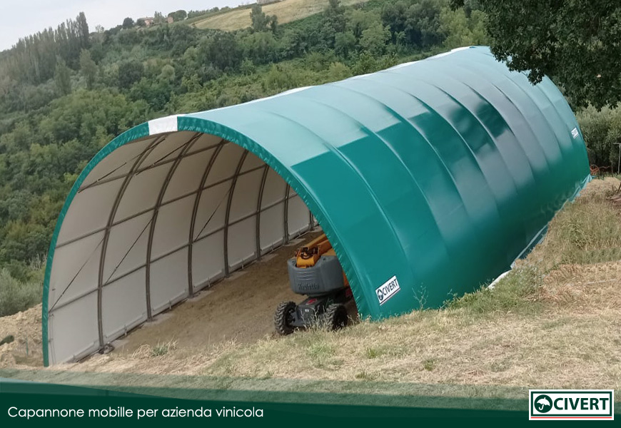 Un capannopne mobile per un'azienda vinicola